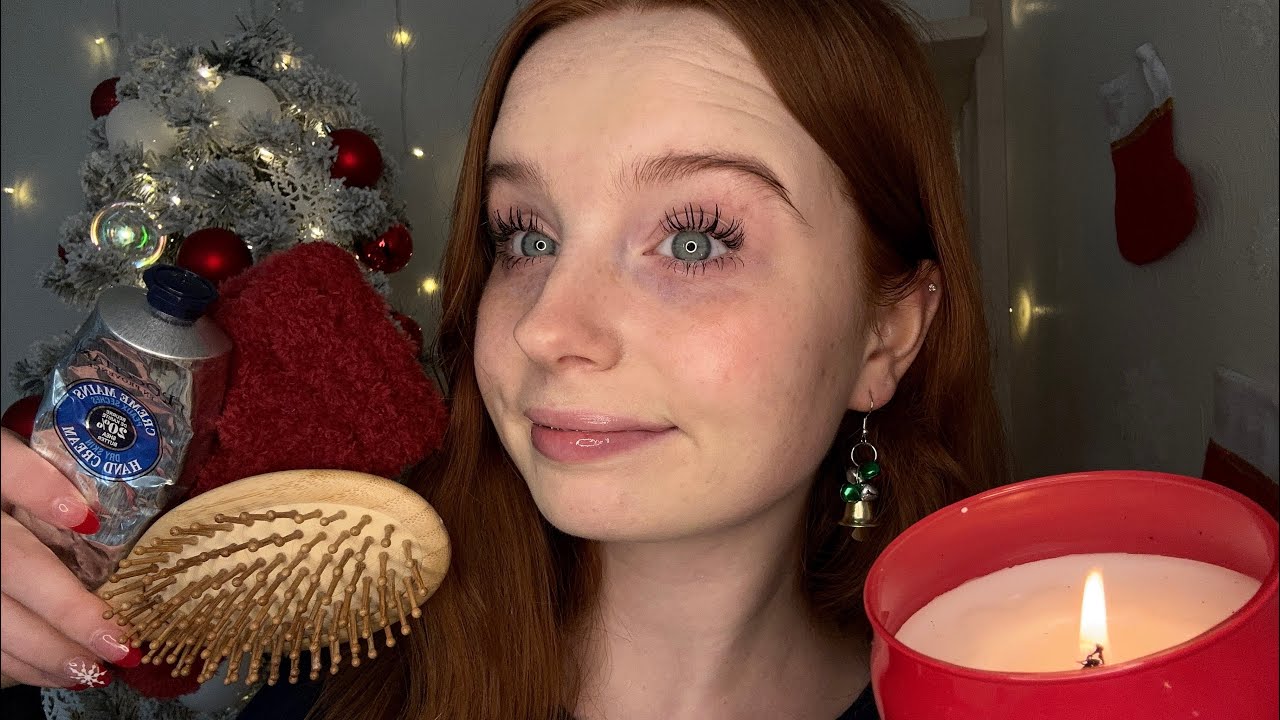 ASMR A Christmas Pamper Session 🎄🎁 (layered sounds, hair brushing, making hot cocoa)