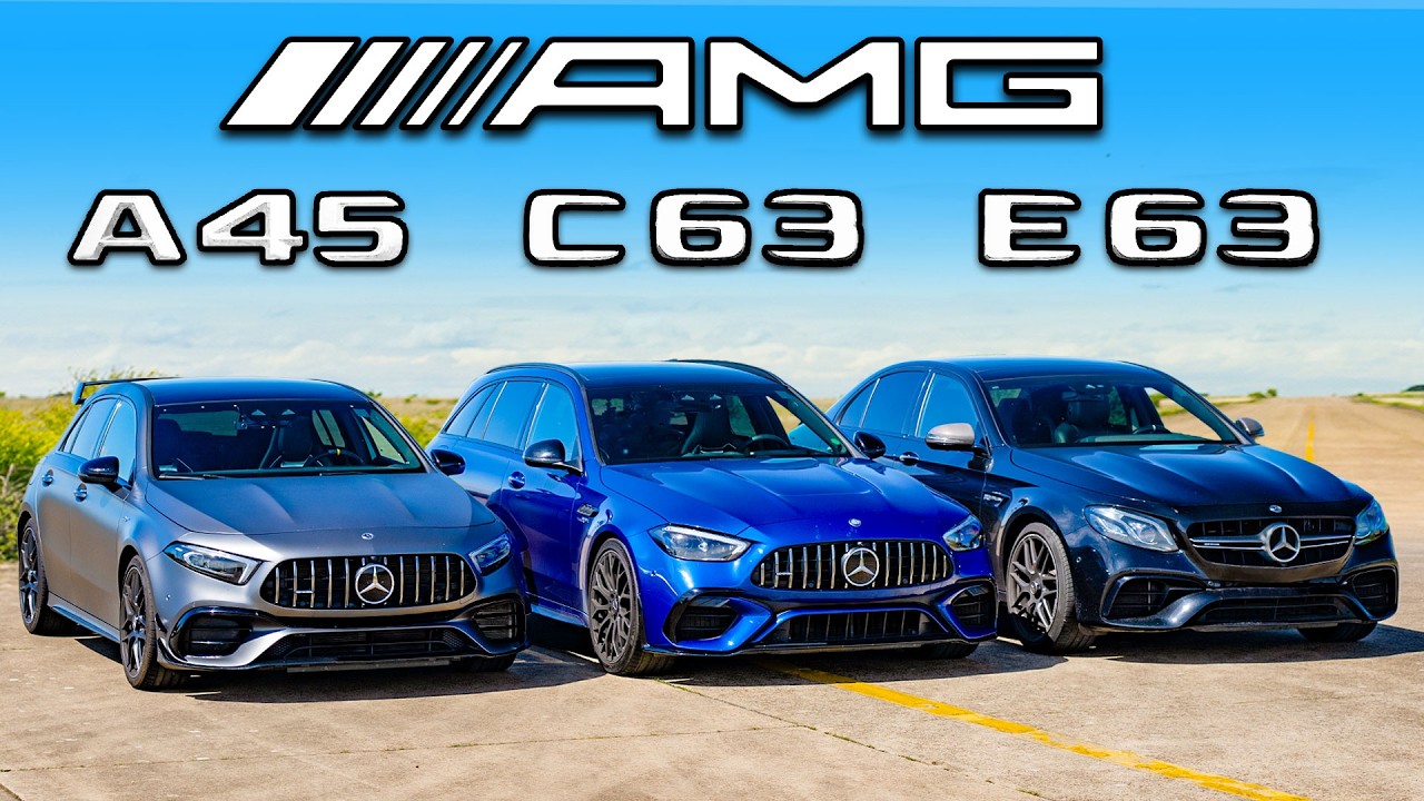 New AMG C63 v E63 v A45: DRAG RACE