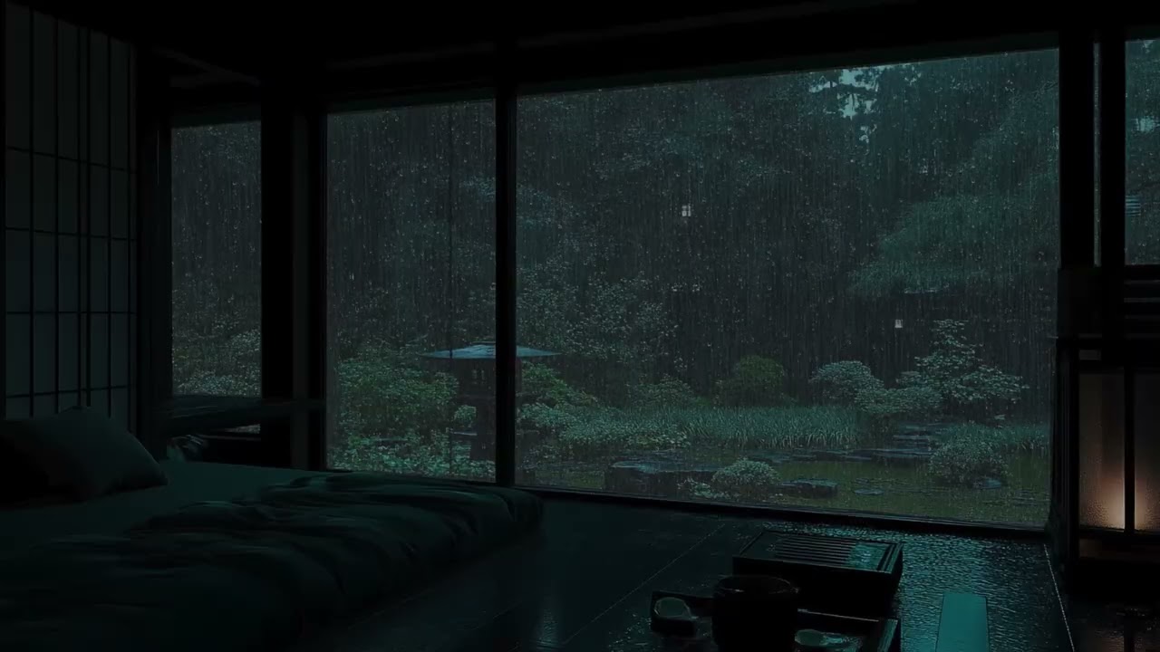 Midnight Rain Bliss: Dark Bedroom & Night Garden Ambience | Peaceful Dreams & Quiet Mind