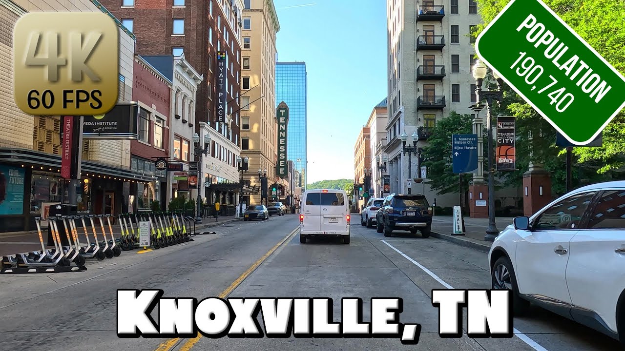 Driving Around Downtown Knoxville, TN and University of Tennessee in 4k Video