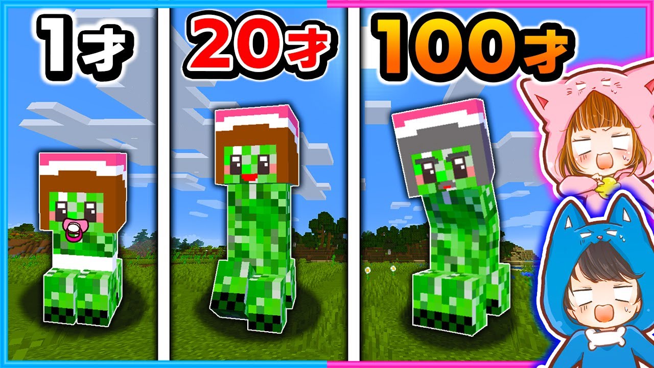 クリーパー１歳から１００歳まで生きるマインクラフトが楽しい😆💥【マイクラ/まいくら】