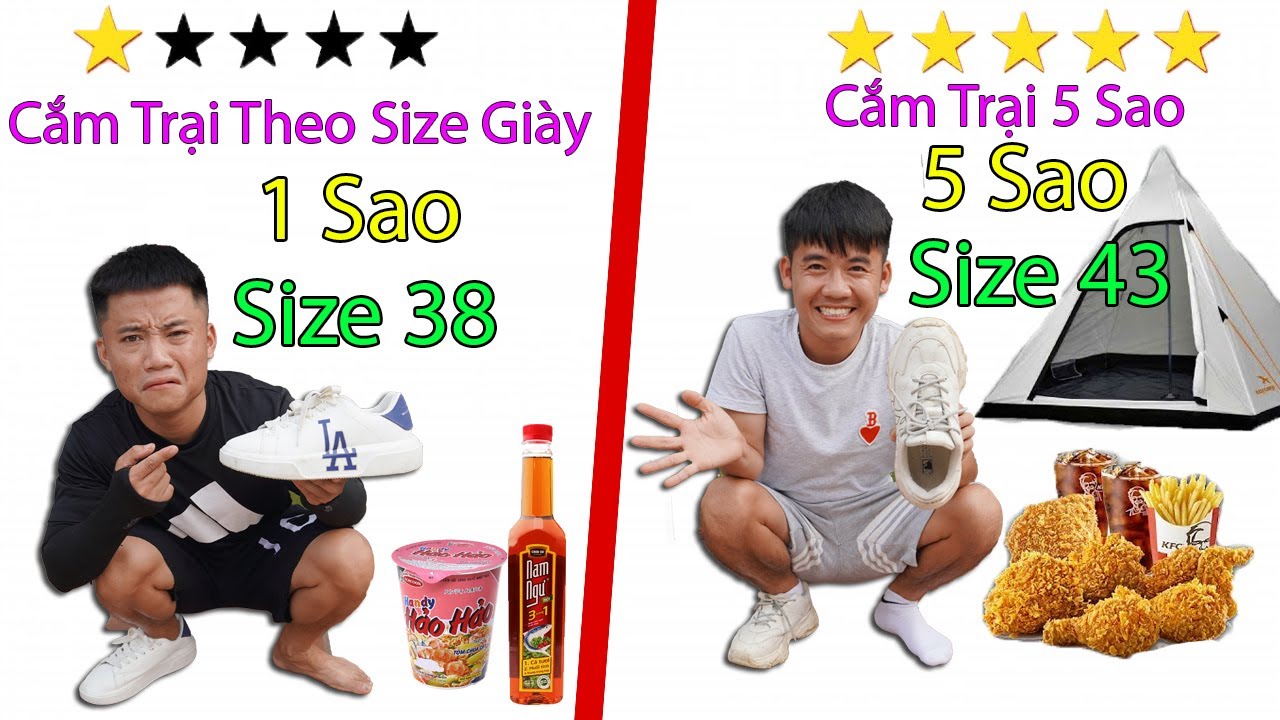 Hưng Troll | Thử Thách Cắm Trại Theo Size Giày Của Bản Thân 0 Sao vs 5 Sao