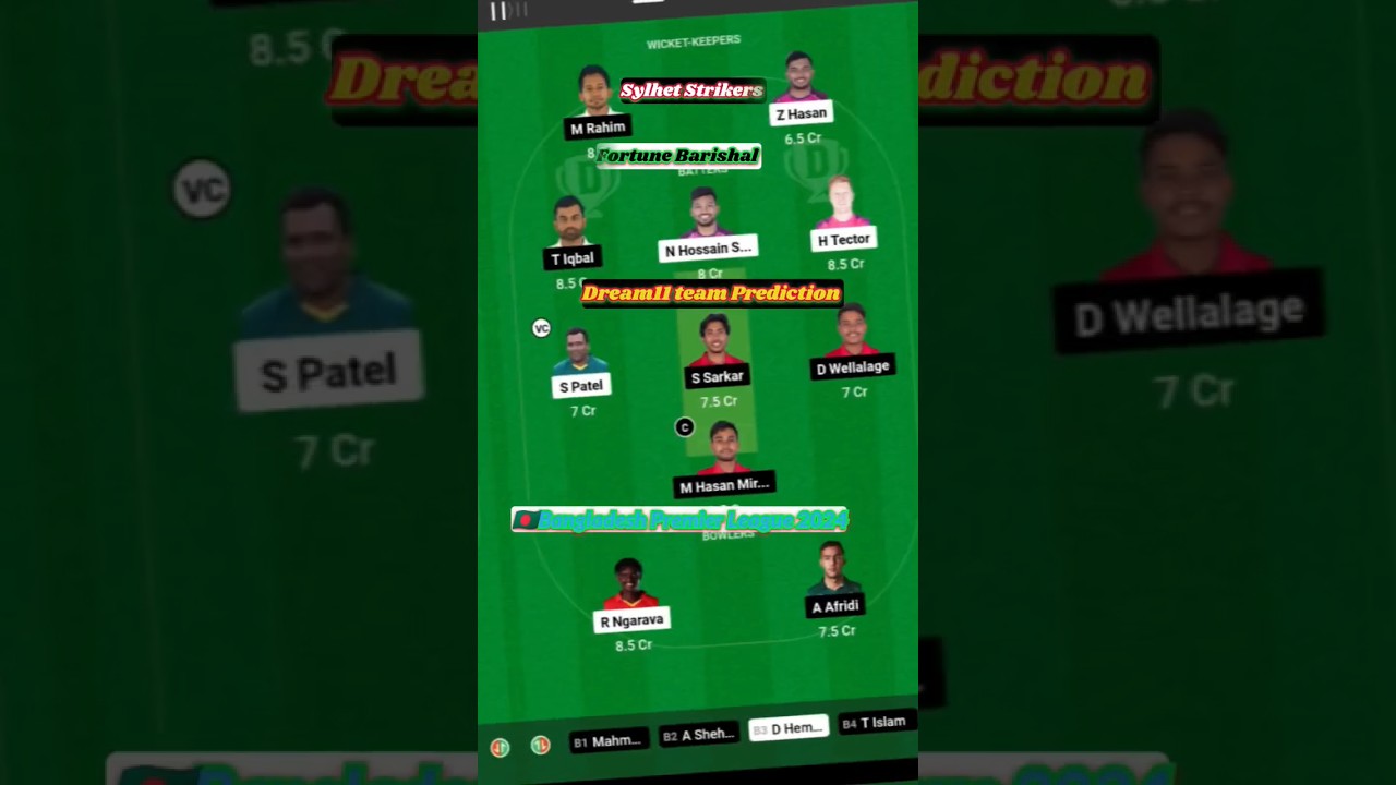 Sylhet Strikers vs Fortune Barishal Dream11 Prediction 🔥|🇧🇩BPL2024 #shorts