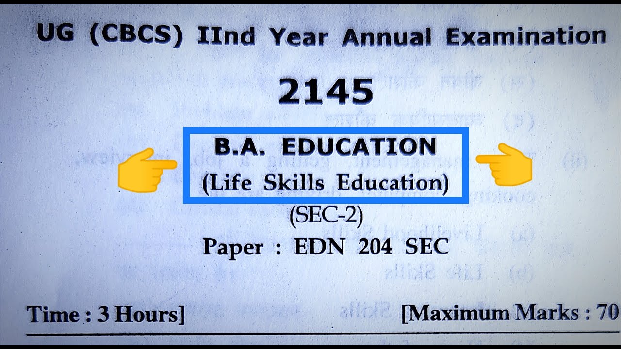 B.A Education question paper 2022 || Second year || ( Life skills education)