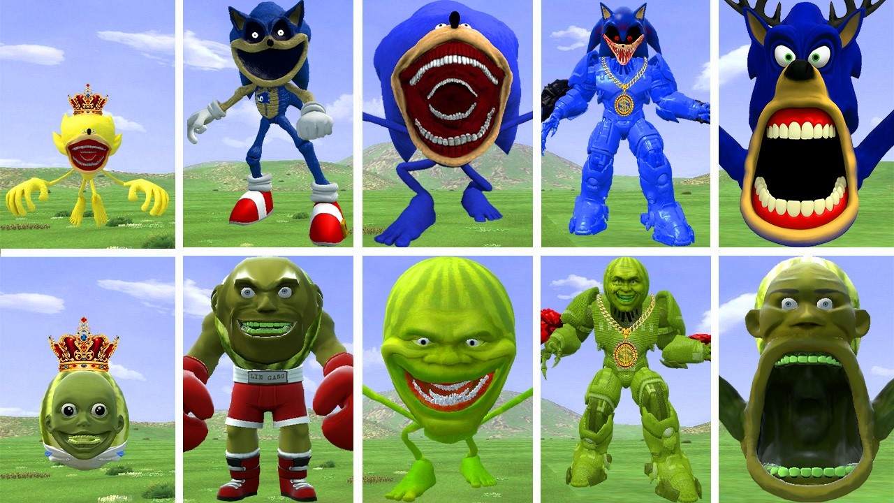 THE STRONGEST EVOLUTIONARY FORMS OF THE SONIC EXE FAMILY VS THE LINGANG MELON FAMILY IN GARRY'S MOD!