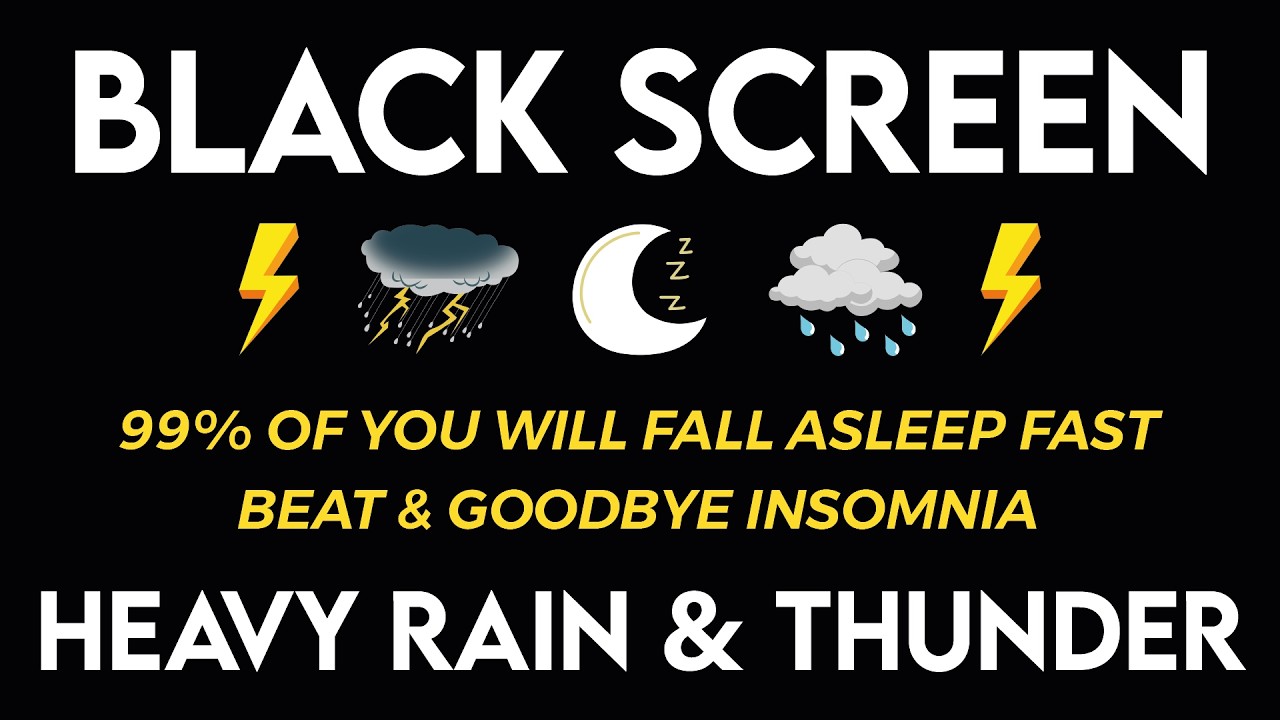 99% из вас быстро заснут – Проливной дождь и мощные звуки грома ночью | Черный экран