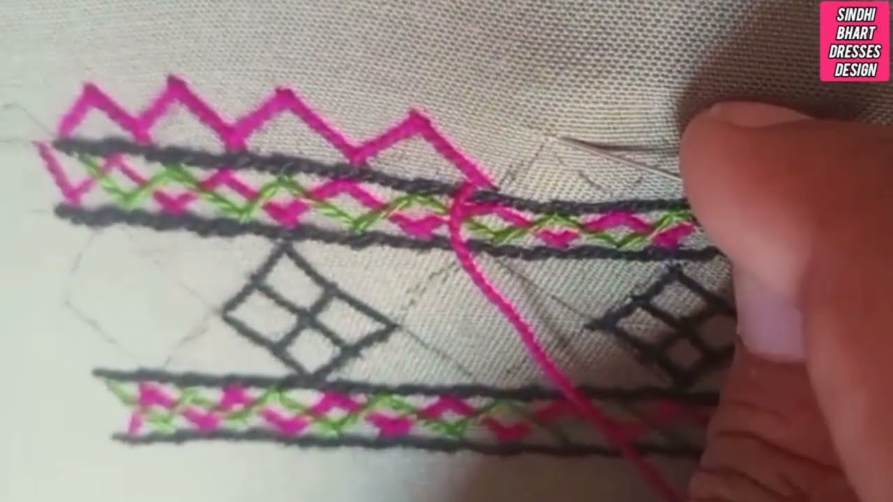 Sindhi Kacha Tanka Design 2part|Easy&Beautiful Sindhi HandEmbroidery sitar GANA mirror Border Design