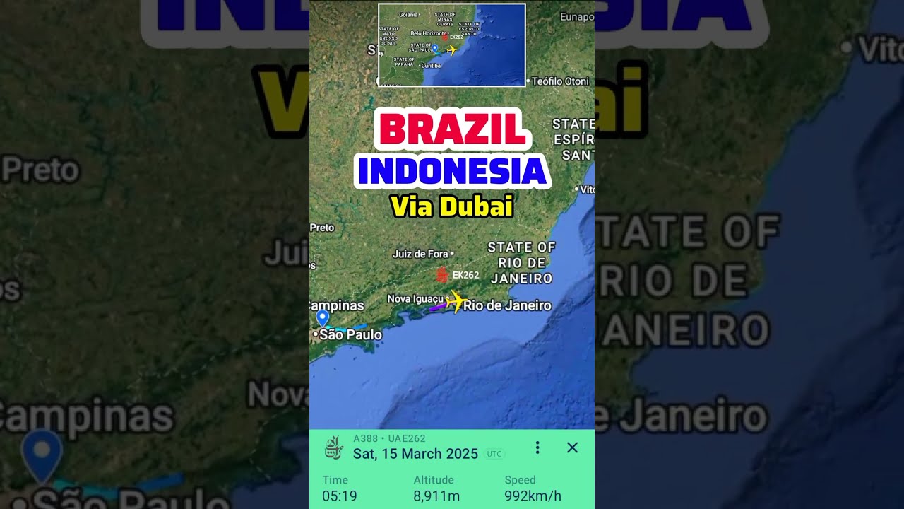 Brazil to Indonesia Flight Route, 16-3-2025