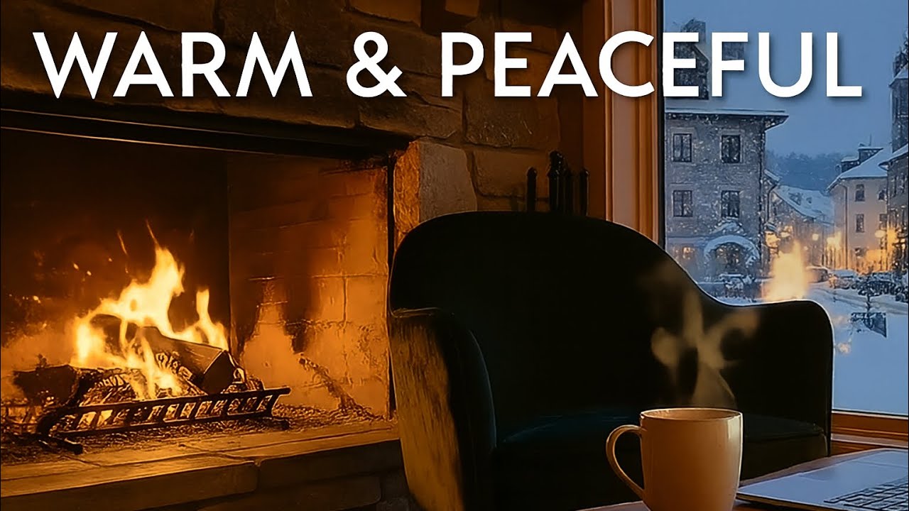 Snowy Ambience | Fireplace & Winter Sounds for Relaxationآمبینس مدیتیشن زمستانی | شومینه و برف