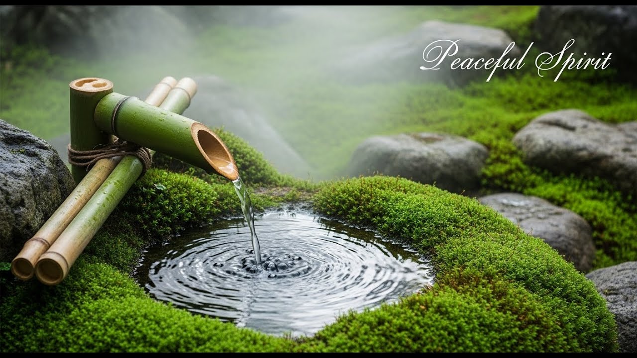 Tranquil Zen Gentle Rain Bamboo Fountain and Candle Glow for Healing Sleep Meditation Serenity