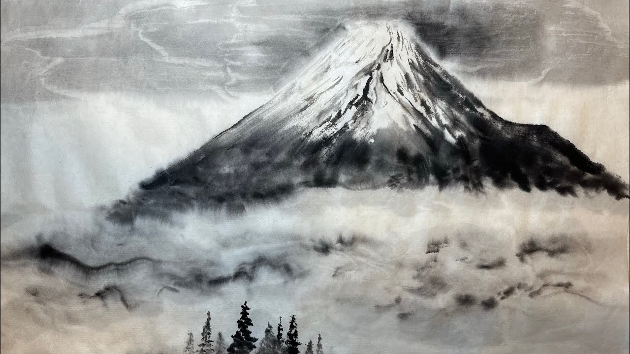 【水墨画】富士山を描く