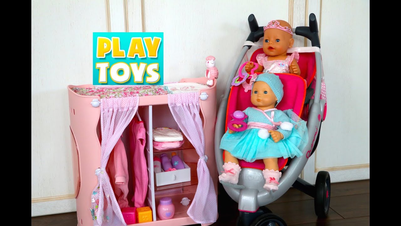 Play Baby Born Doll Furniture & Twin Stroller ! Play Toys