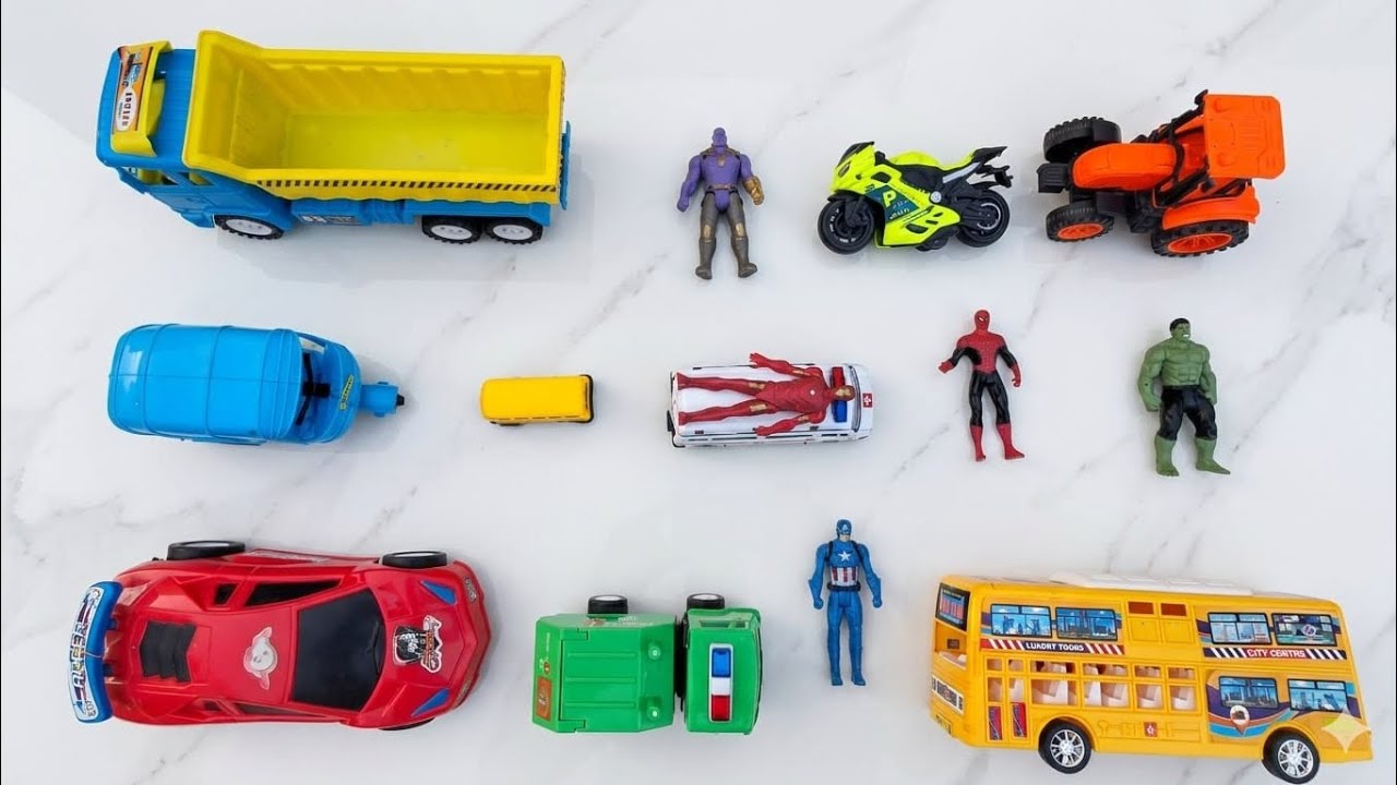 Hulk,spiderman ke slide mein tractor, auto rickshaw sab fisal gaye gadi wala cartoon video jcb toy 