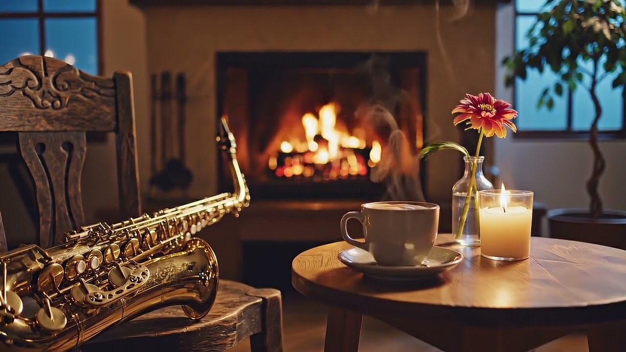 Fireplace Sax Midnight Cafe Jazz 🔥🎷 Warm Smooth Background Music for Relax (3 Hours)