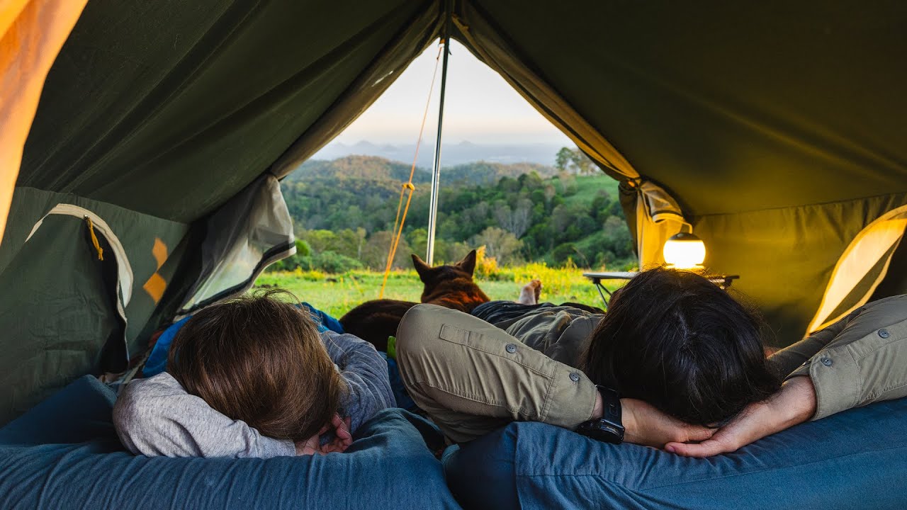 Camping in a Cozy A-Frame Tent with Mountain Views [Relaxing Nature ASMR]