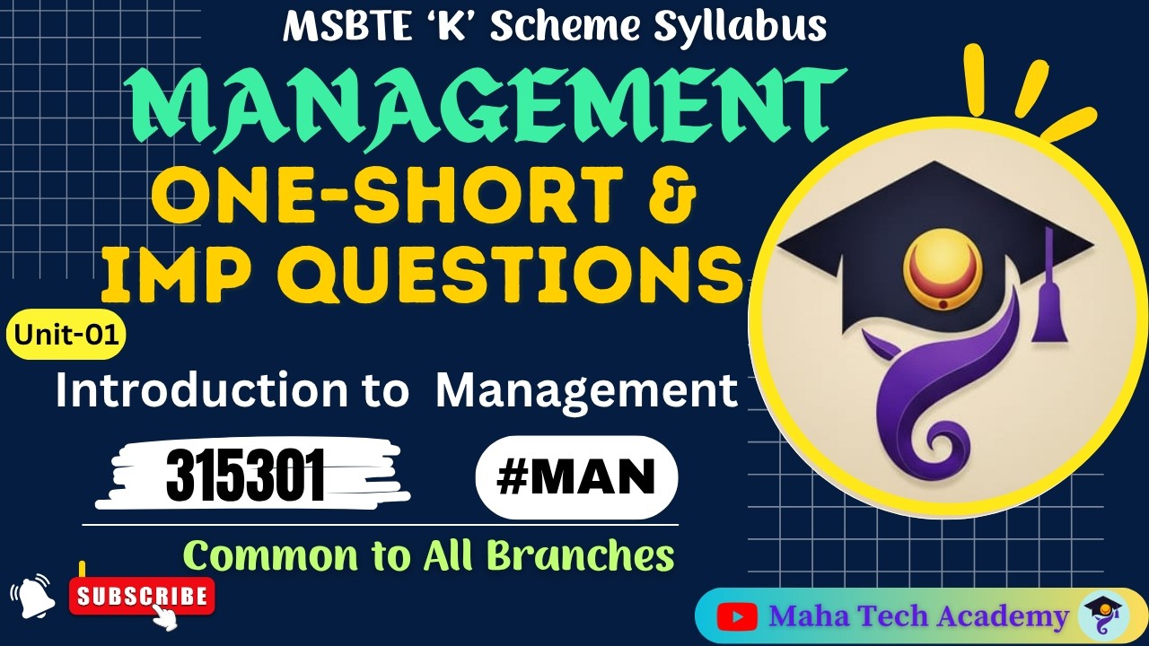 Management IMP Question_OneShort| Unit-01| #msbtediploma|Common to all Branch|#315301#MAN#MSBTE