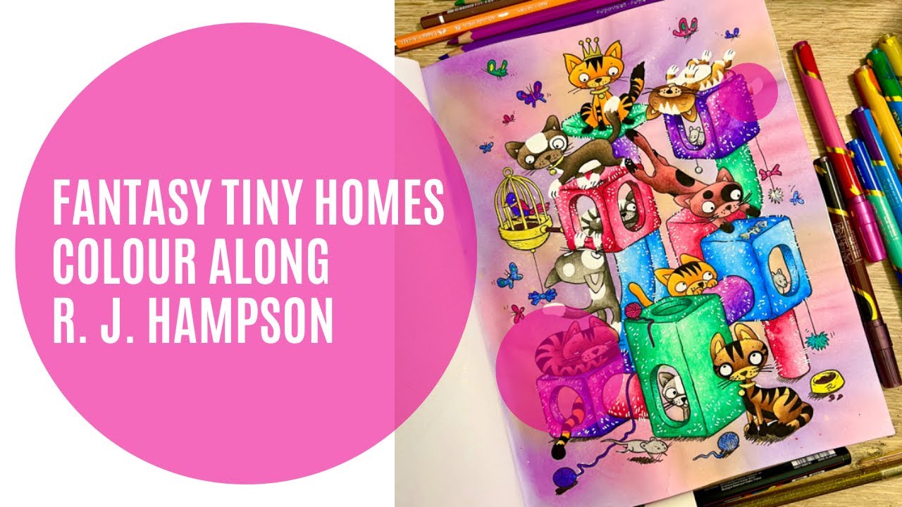 R. J. Hampson Fantasy Tiny Homes Colour Along | Cat House | Albrecht Durer Pencils | Adult Colouring