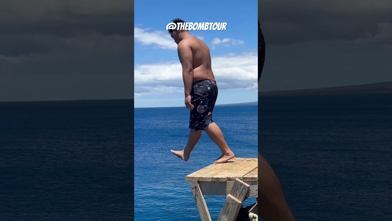 SUPER Sketchy Waters jumping off of a ledge at South Point Hawaii