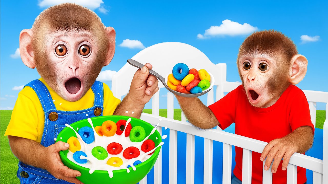 Beb&eacute; Mono BaBa va a cosechar sand&iacute;as y prepara jugo arco&iacute;ris en casa -MONO BABA ESP