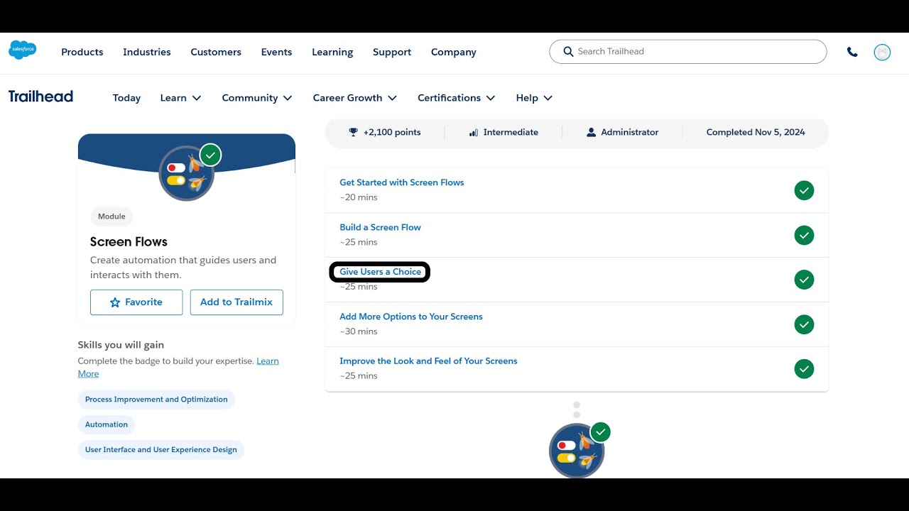 Предоставьте пользователям выбор | Последовательности экранов | Trailhead | Salesforce | Виртуаль...
