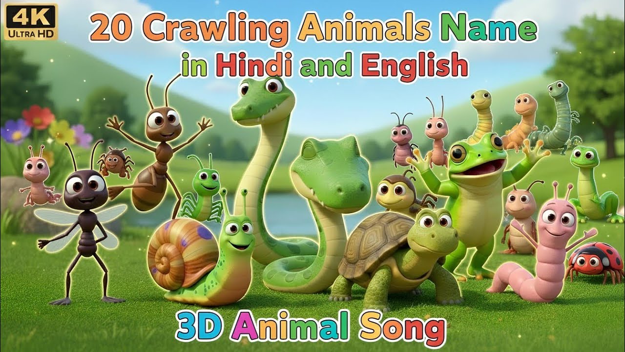 Crawling Animals Name in Hindi and English | रेंगने वाले जानवरों के नाम | 3D Animal Song