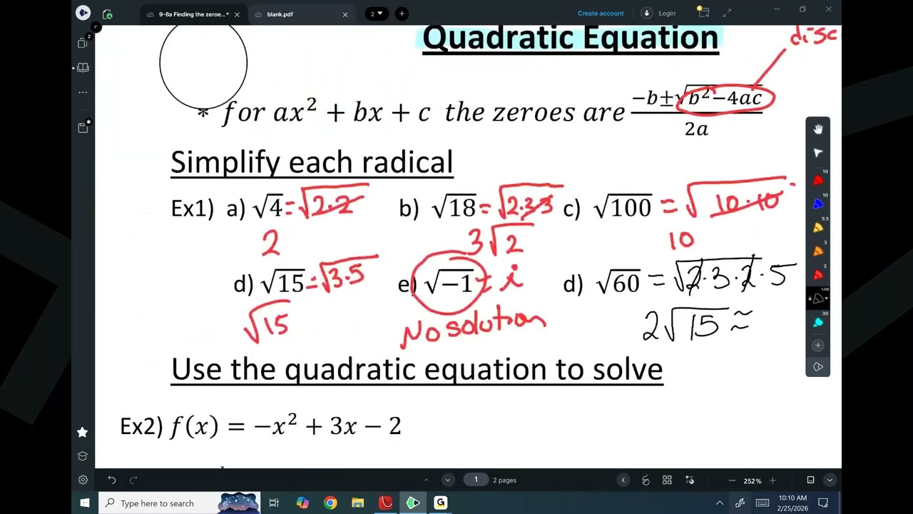 Algebra Lesson 68 Finding Zeroes with Quadratic Equation