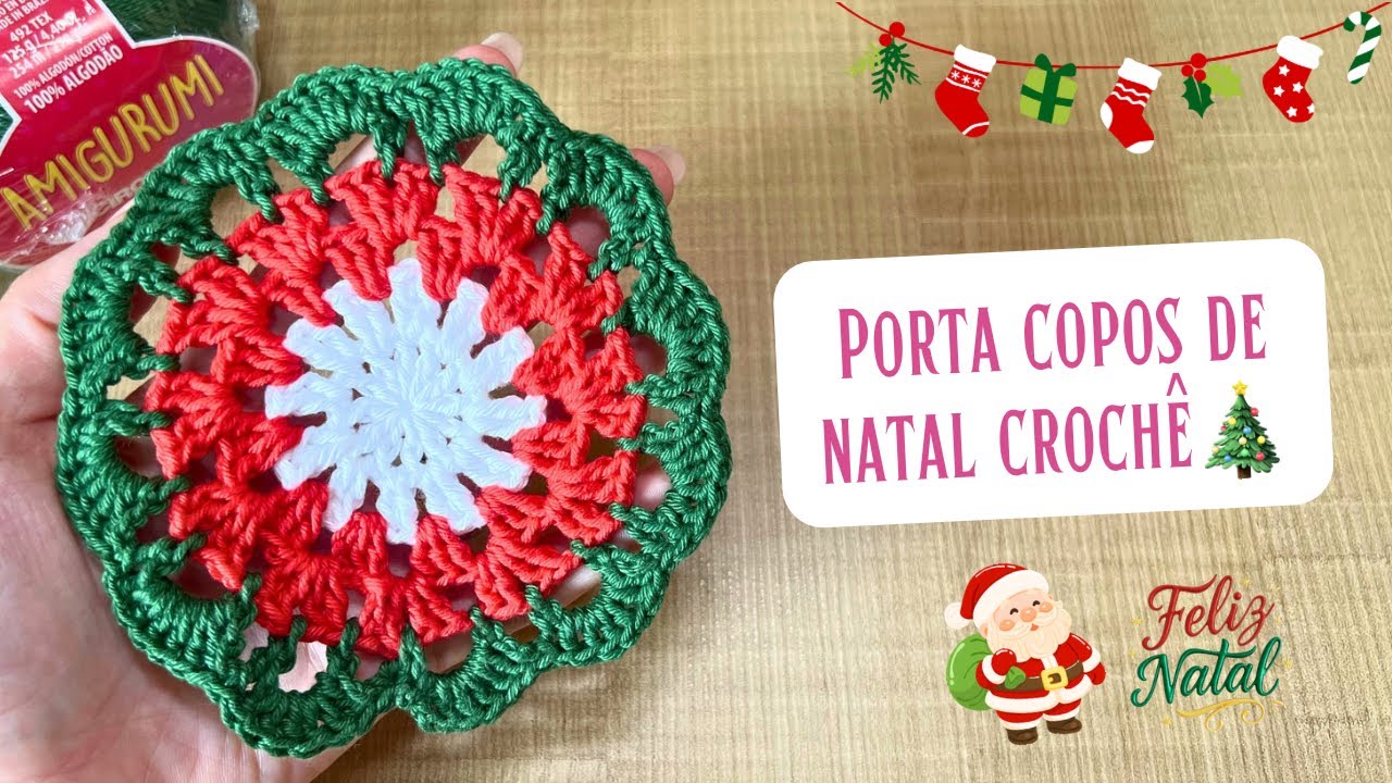 COMO FAZER PORTA COPOS DE NATAL EM CROCHÊ - passo a passo completo para iniciantes 