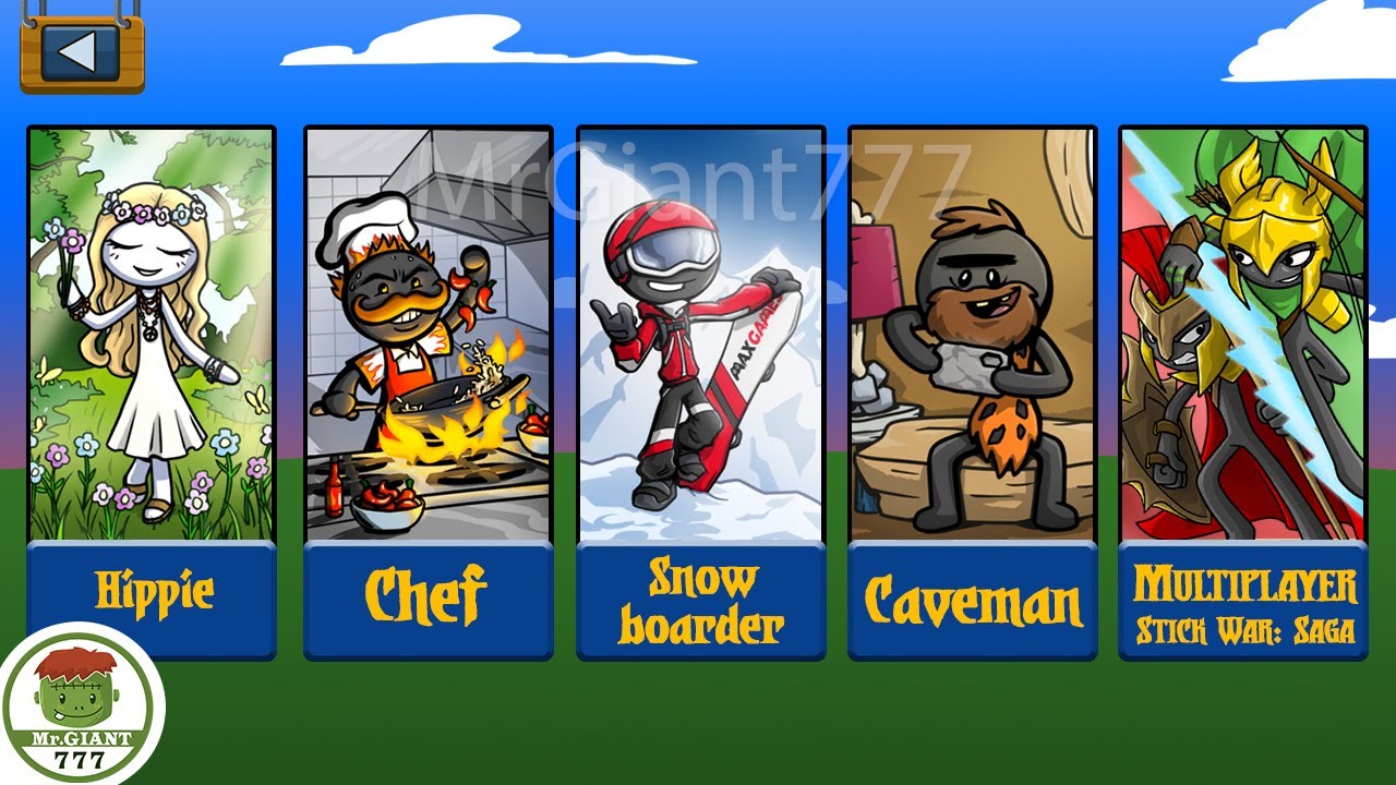 UNLOCK TOURNAMENT PLAYER HIPPIE, CHEF, SNOW BOARDER, CAVEMAN | Stick War Legacy Mod | MrGiant777