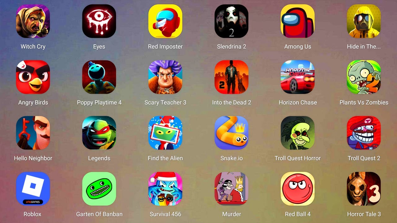 Roblox,Poppy Playtime 4,The Baby in Yellow ,Hello Neighbor 2,Ice Scream 8,Subway Surfers,Ink Game...