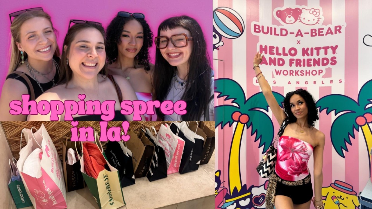 going to the pink wall + sanrio build a bear store