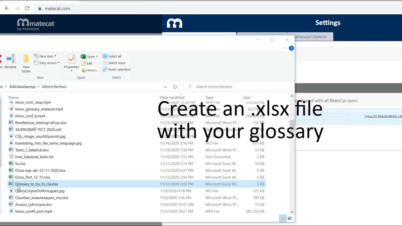 Translate with MateCat using custom glossary