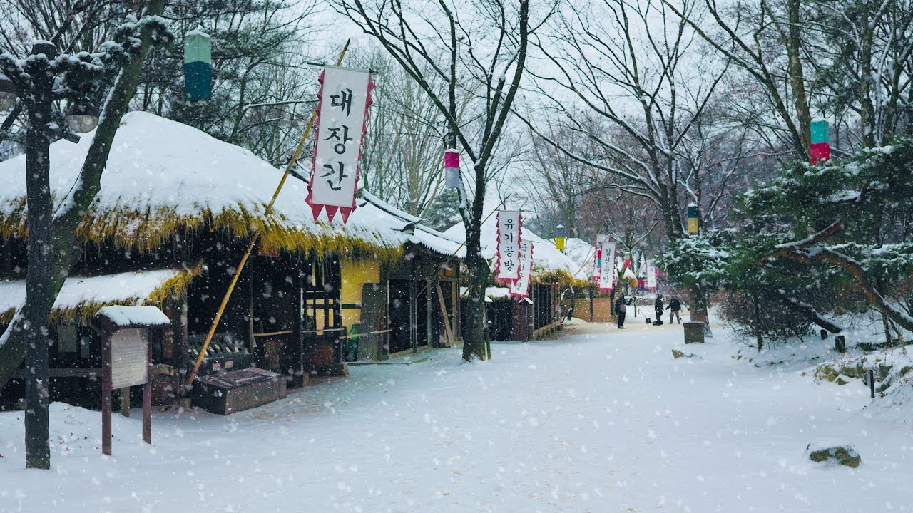 함박눈 펑펑 내리는 사극 속 풍경에 흠뻑 빠지다. 폭설, 한국 민속촌  갬성여행, 눈 내리는 소리 ASMR, 백색소음, 서울여행워커.
