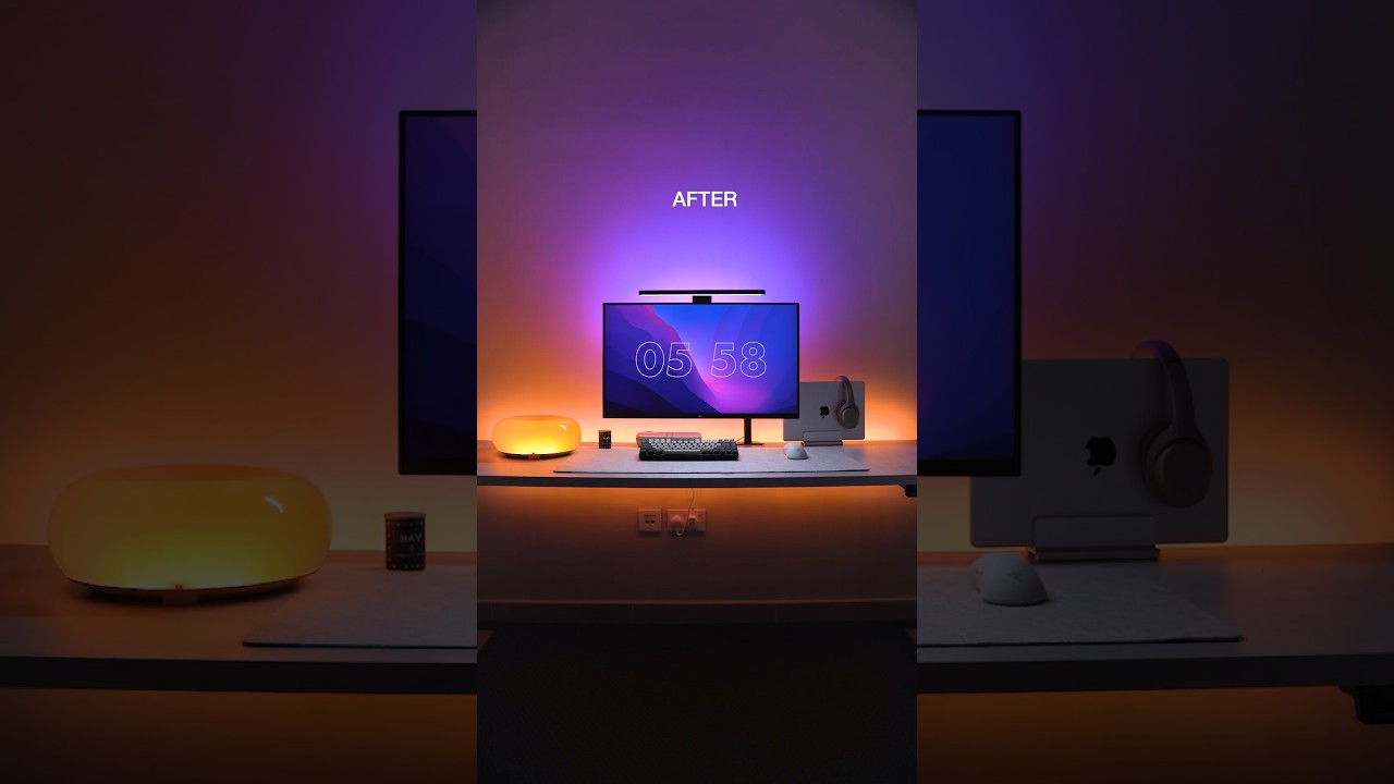 The Power of Desk Setup Lighting ⚡️ Full video is here 👆 #desksetup #homeoffice #workfromhome