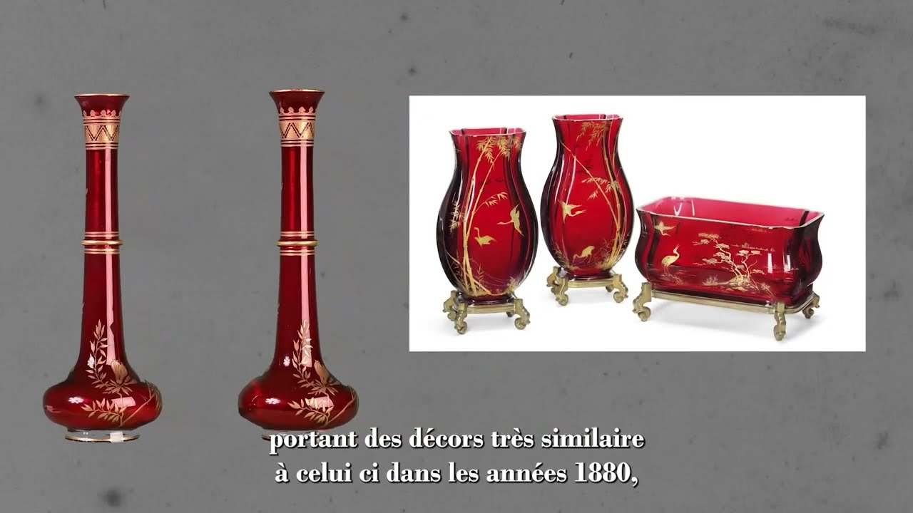 Baccarat, Paire de vases de forme bouteille perse rubis, vers 1880