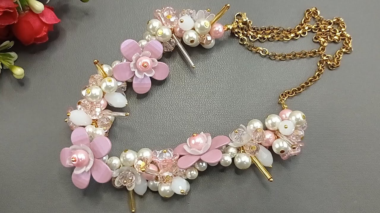 Necklace Beads Tutorial - Beaded Necklace Flower - Tutorial Membuat Kalung Manik