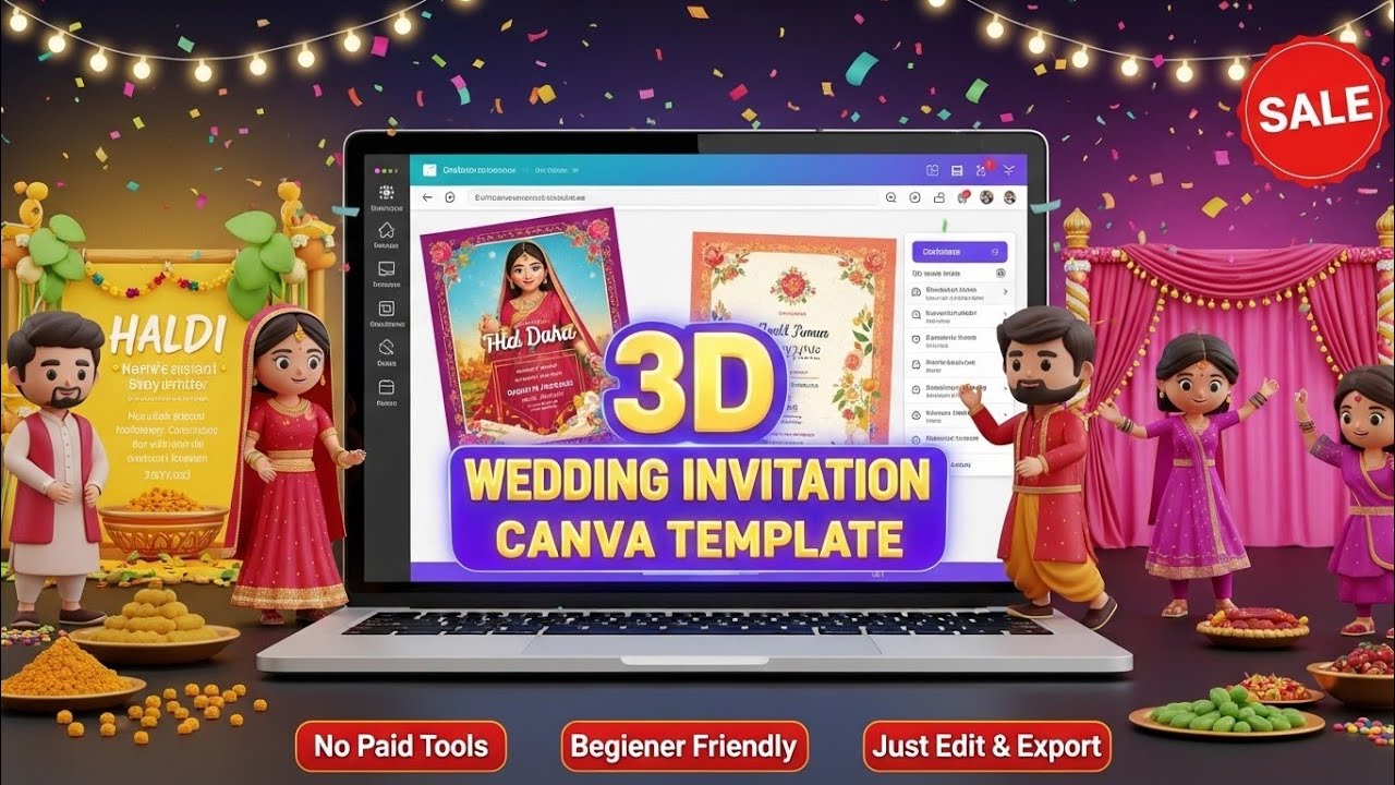 ✨ 3D Wedding Invitation in Canva | No Need Pro Subscription | Just Edit & Export 💍
