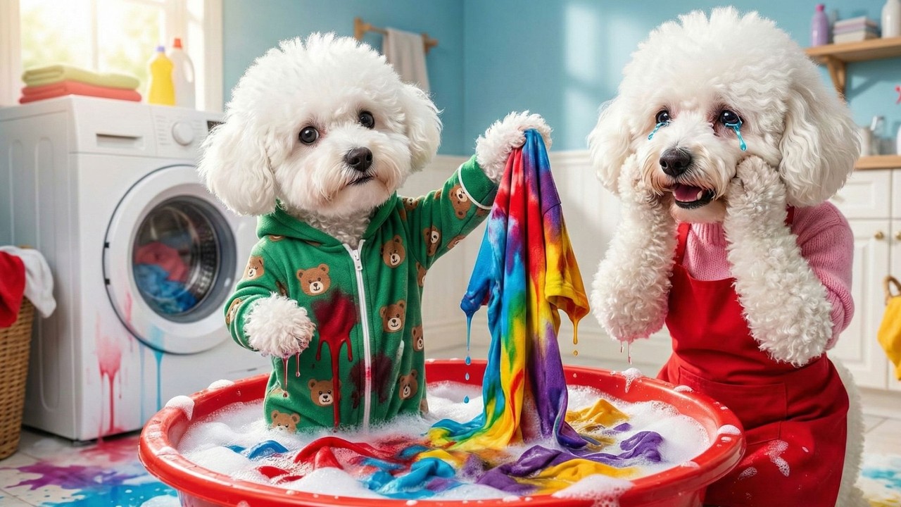 Baby Puppy laundry disaster! 😱🛁How will Mom Dog react?💖
