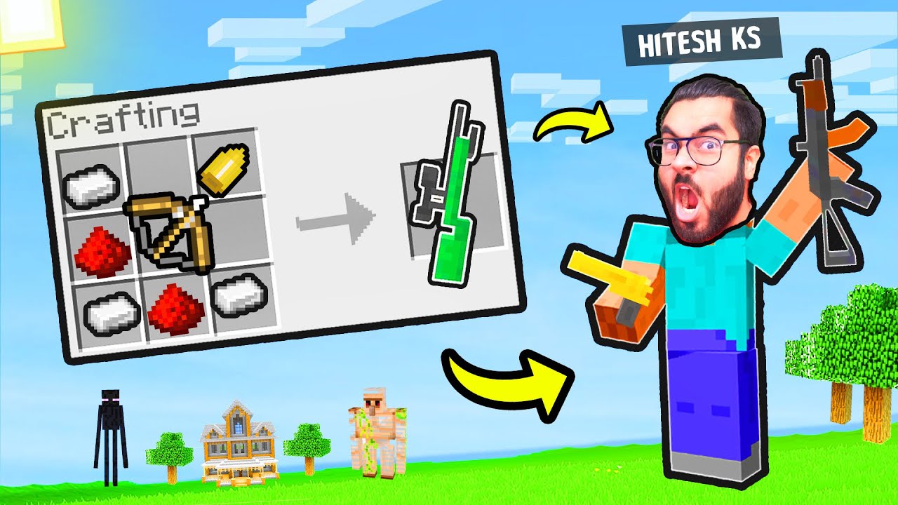 GUNS in Minecraft 😂 AK47, SCAR-L, and More... | Hitesh KS