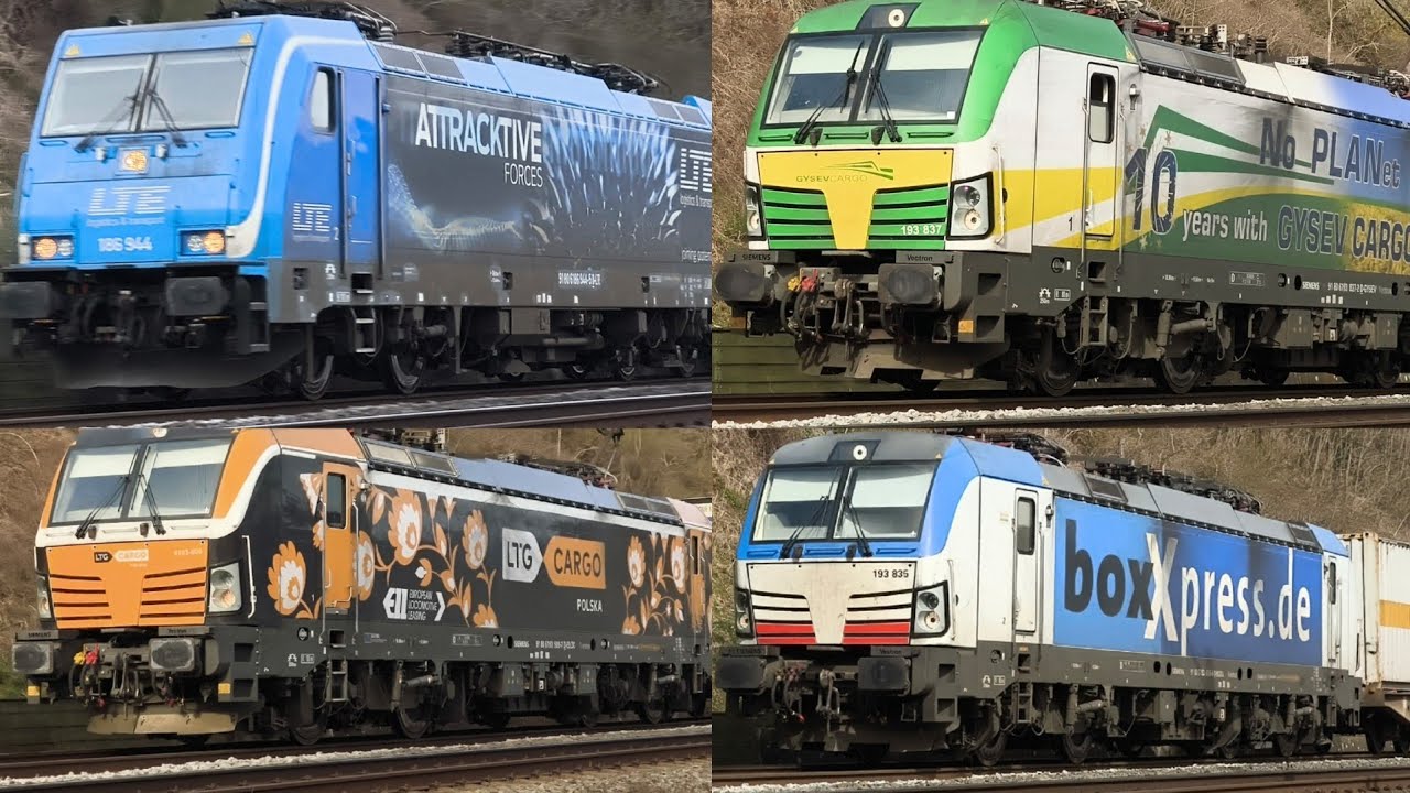Züge am Mittelrhein, viele schöne Lokomotiven am Bopparder Hamm am 21.3.25