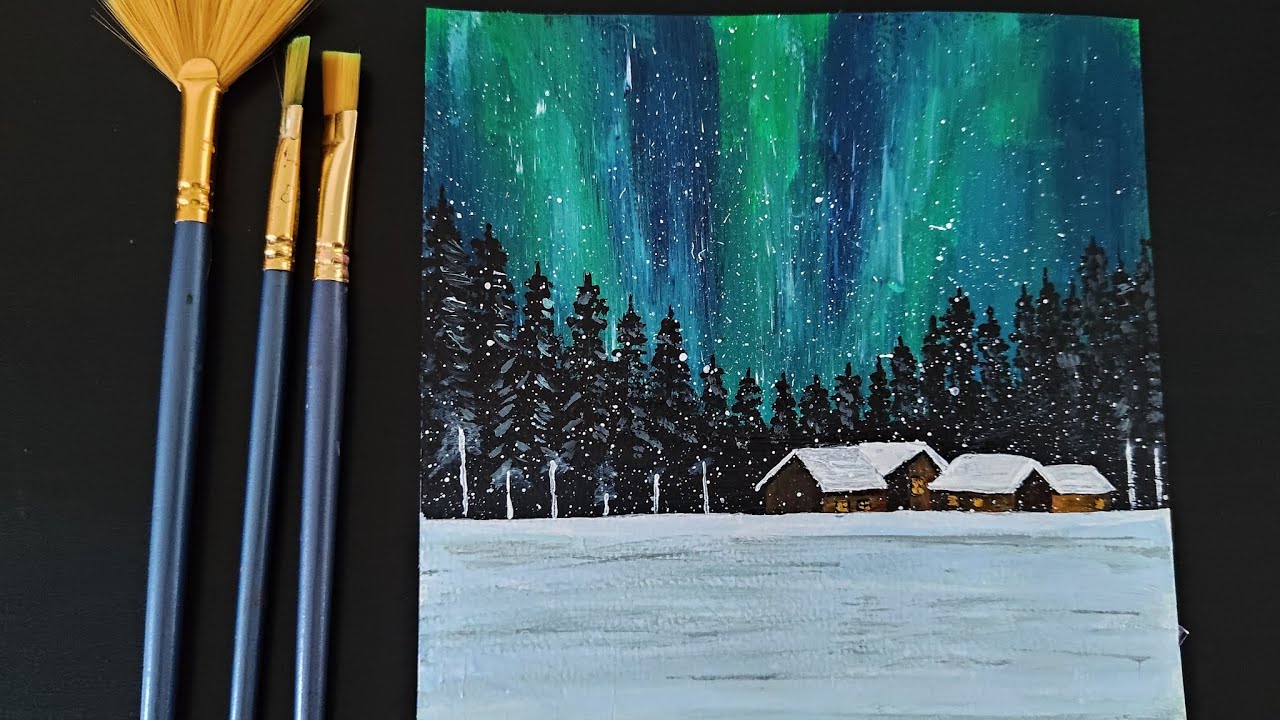 Aurora Lights| Northern Lights Painting Tutorial| Winter Painting idea