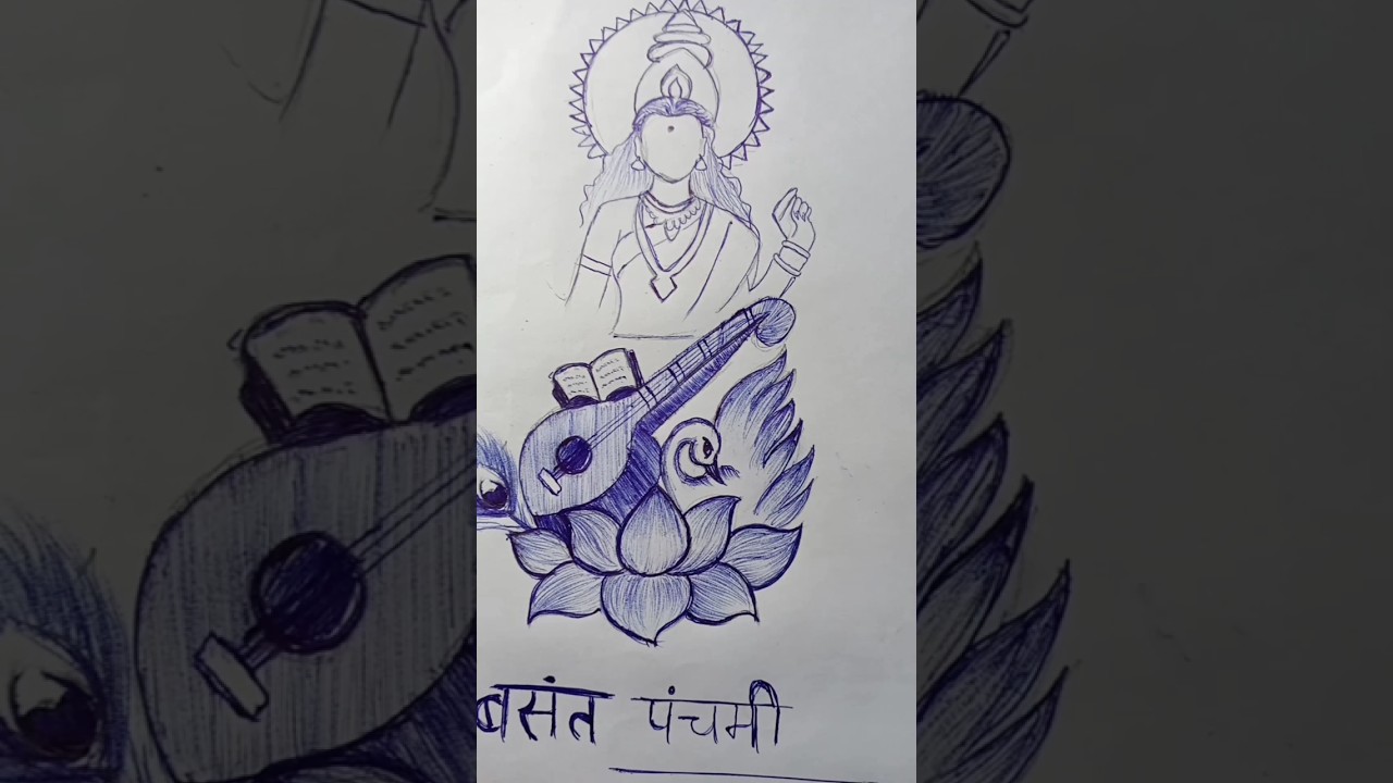 Basant Panchami Drawing// Maa saraswati easy drawing 