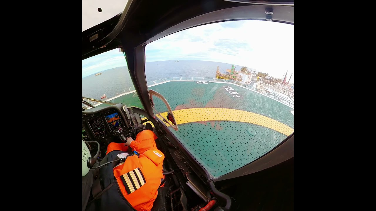 S92A cockpit view taking off from helideck cpq07 Brunei