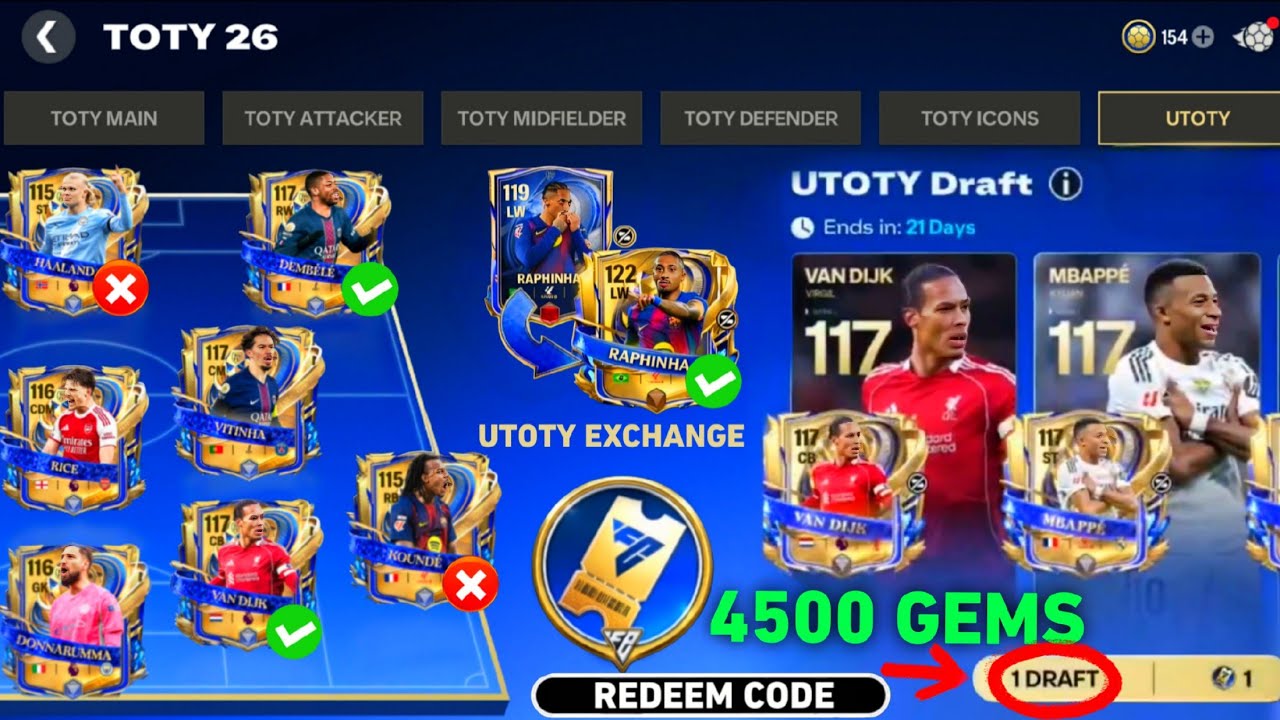 FREE UTOTY, EXCHANGE & NEW DRAFT!! UTOTY EVENT GUIDE FC MOBILE 26!