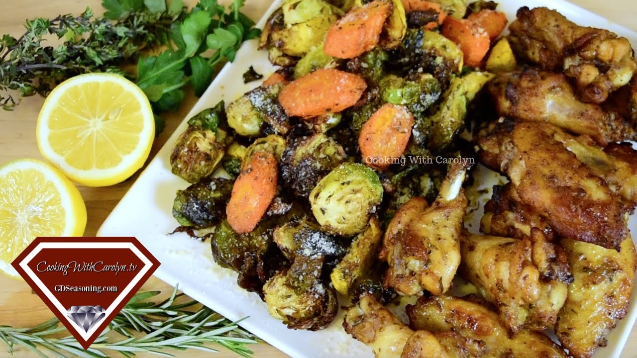 AIR FRYER LEMON PEPPER CHICKEN WINGS AND AIR FRYER BRUSSEL SPROUTS |Cooking With Carolyn