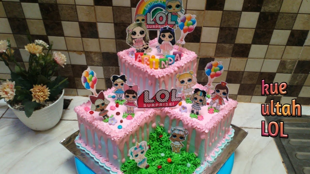 Kue ulang tahun tingkat sudut LOL | cara menghias kue ultah LOL
