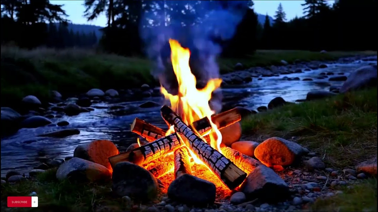 Soft Comfort ASMR 🌌 Campfire Flames & River Flow | 3 Hours No Music