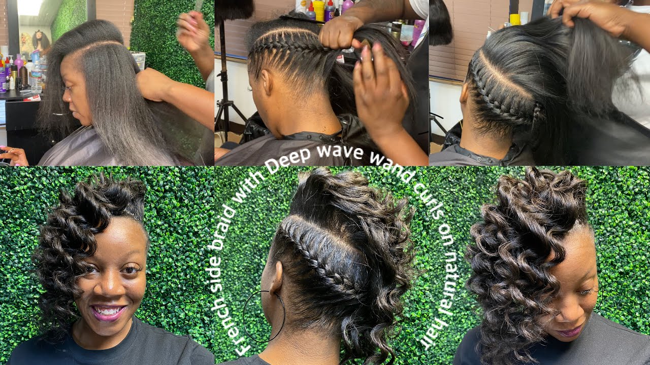How to do a French Side Braid With Deep Wave wand Curls on natural hair| protective styles