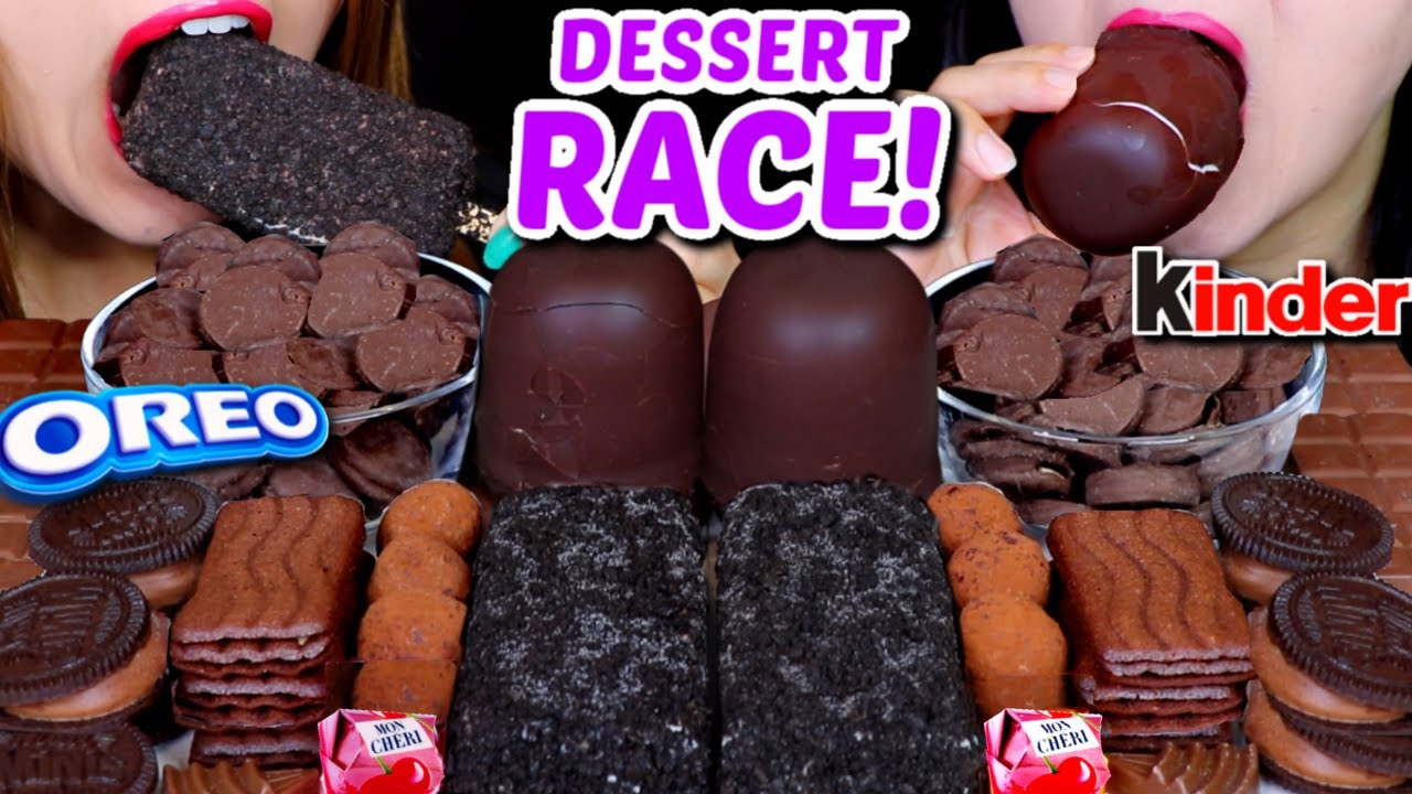 ASMR LEFTOVER DESSERT RACE! OREO ICE CREAM, GIANT CHOCOLATE MARSHMALLOW, KINDER, CHOCO PIE, CEREAL먹방