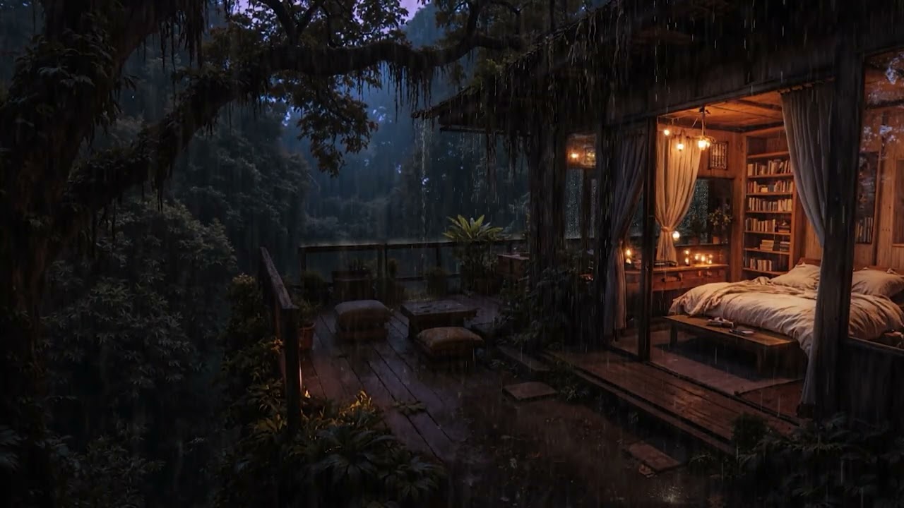 Midnight Forest Rain on a Cozy Cabin 🌲 | Stress Relief & Deep Sleep