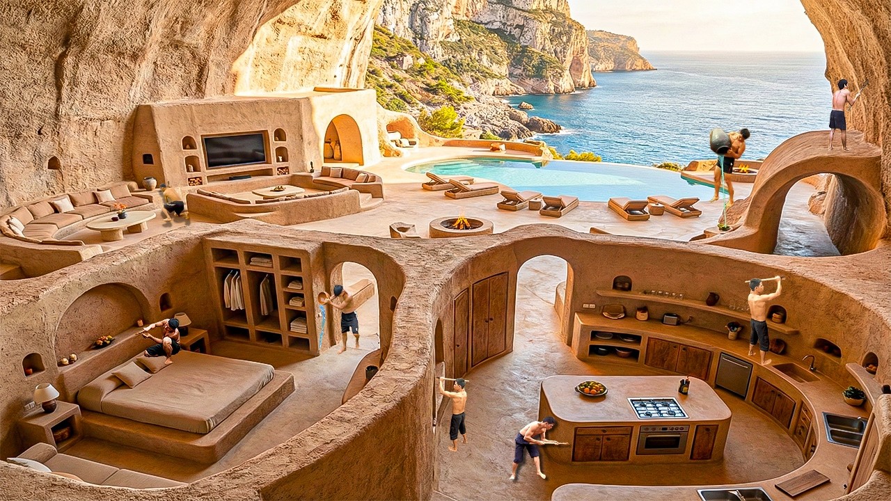 180 Days Building a Hand-Carved 3-Story Cave Villa with Natural Clay Interiors Using Primitive Tools
